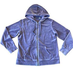 Eddie Bauer purple velour cozy zip front hoodie large